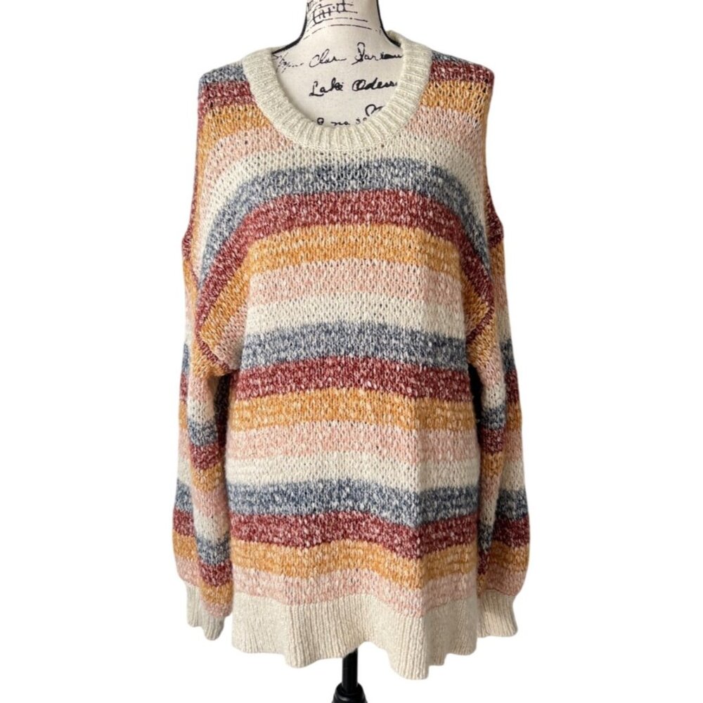 Madewell Womens Size M Baez Pullover Sweater Striped Oversized Earthy Tones - Picture 2 of 8